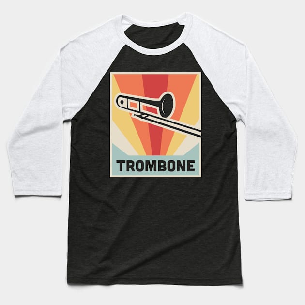 Retro 70s TROMBONE Poster Baseball T-Shirt by MeatMan